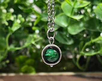 Mini Green Tiger's Eye Fidget Spinner Necklace