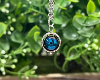 Mini Blue Hematite Fidget Spinner Necklace