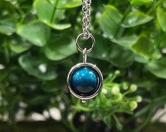 Mini Teal Blue Tiger Eye Fidget Spinner Necklace