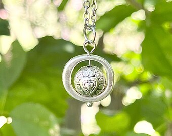 Antiqued Silver Heart Fidget Spinner Necklace