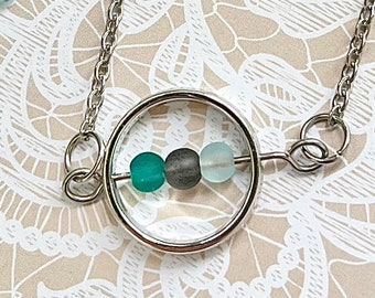 Mini Trio Frosted Sea Glass Fidget Spinner Necklace