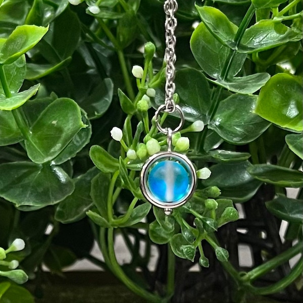 Mini Blue Glass Fidget Spinner Necklace