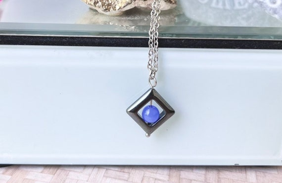 Light Blue Glass Fidget Spinner Necklace
