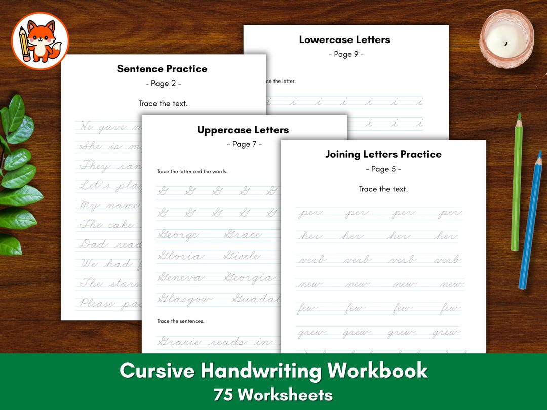Cursive Handwriting Workbook: Alphabet Tracing Pages (instant Download ...
