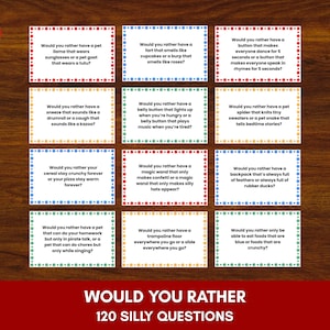 Cartes questions idiotes « Préférez-vous » – Jeu amusant à imprimer pour les enfants et les familles