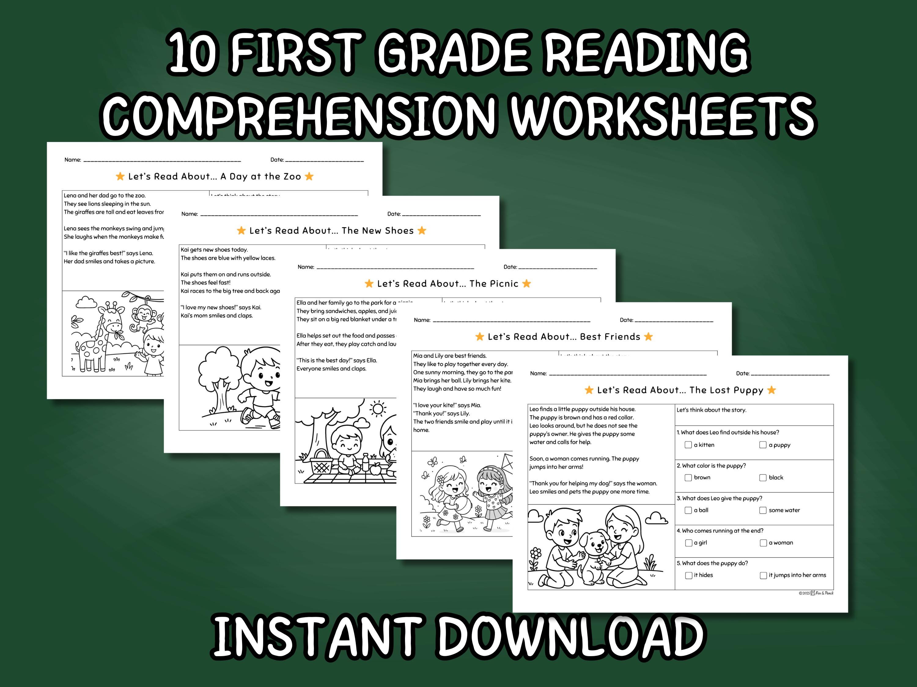 A 1st grade reading comprehension worksheet showing how guided questions reinforce new words, illustrating the need for structured practice in language learning