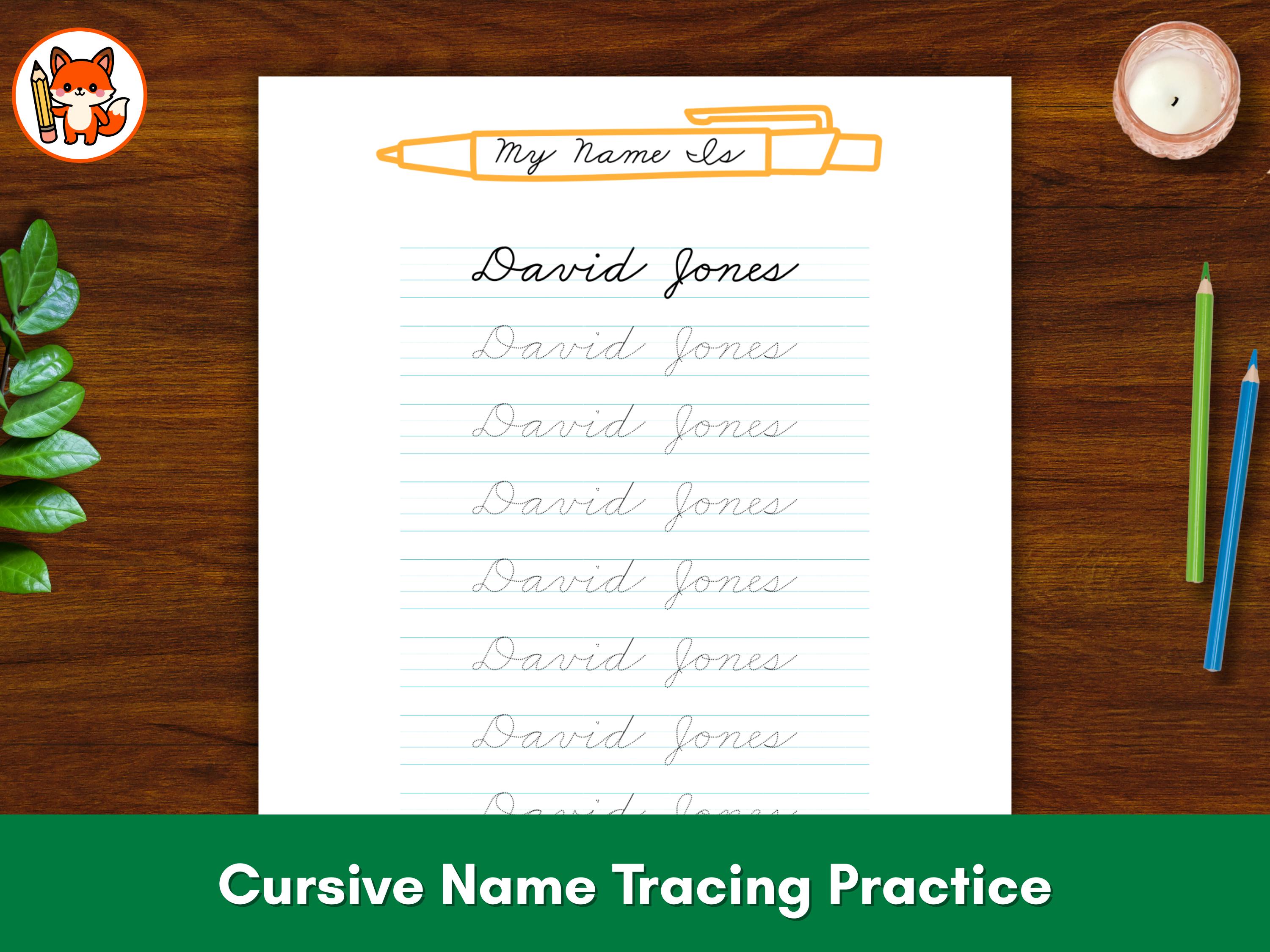Personalized Cursive Name Tracing Worksheet, Custom Cursive Writing ...