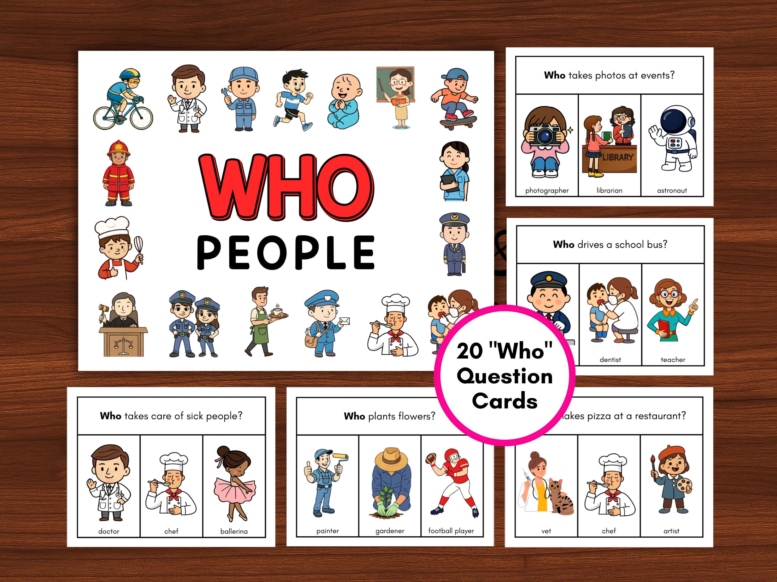 Wh Questions Development 100 WH Question Cards: Speech Therapy Who, What, Where, When, Why ...