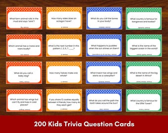 Kids Trivia Cards: 200 Printable Quiz Questions (Digital Download)
