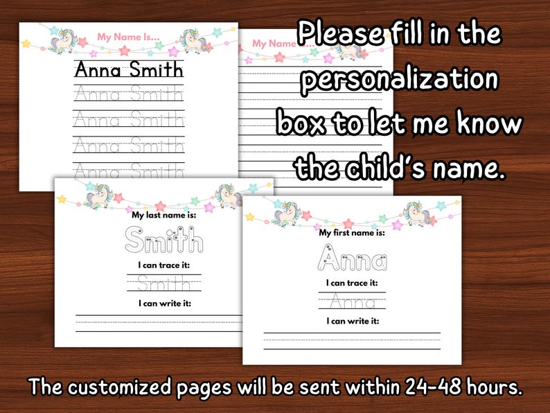 Personalized Name Tracing Worksheet: Unicorn Handwriting Practice ...
