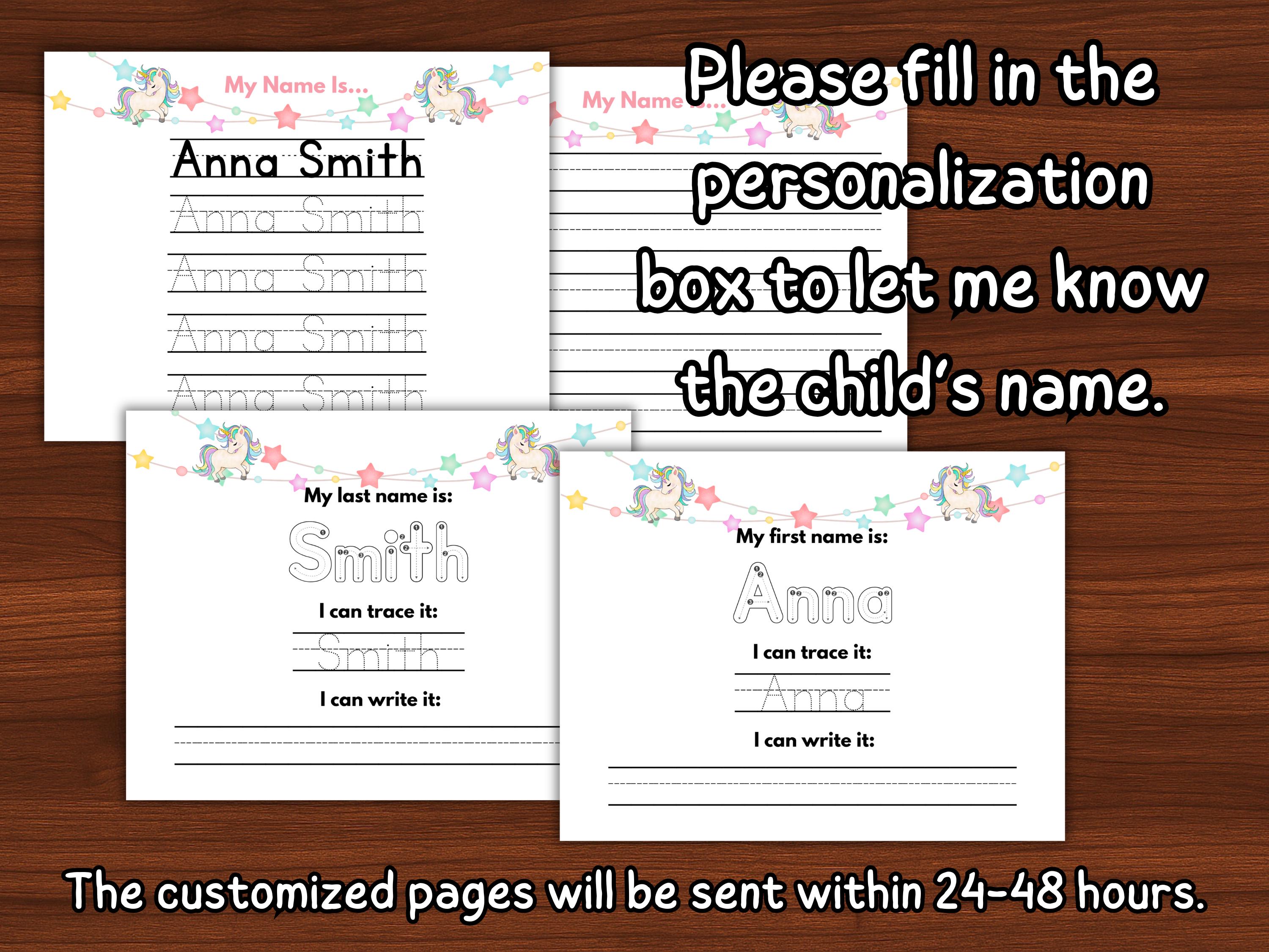 Personalized Name Tracing Worksheet: Unicorn Handwriting Practice ...