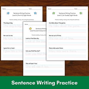 80 arkuszy ćwiczeń do pisania zdań: Przedszkole i klasa 1. Ćwiczenia śledzenia wyrazów i pisania odręcznego