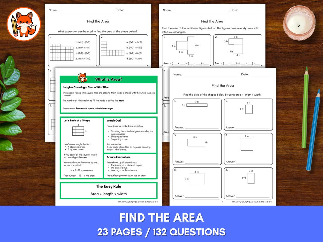 Area Math Worksheets for 3rd, 4th, & 5th Grade: Rectangles, Composite ...