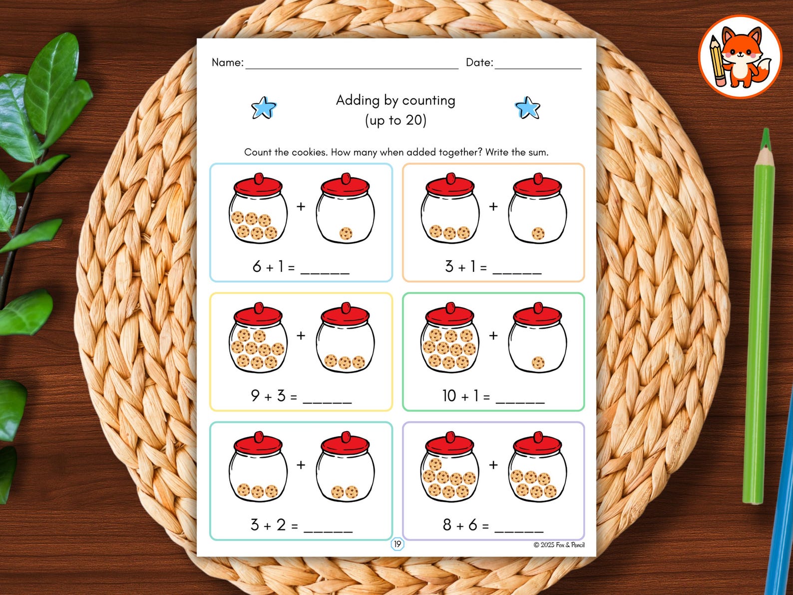20 Addition Worksheets: Cookie Jar Math for Kindergarten & 1st Grade ...