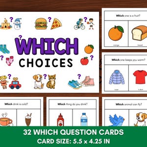 32 tarjetas con la pregunta "¿Cuál?": Terapia del habla y el desarrollo del lenguaje