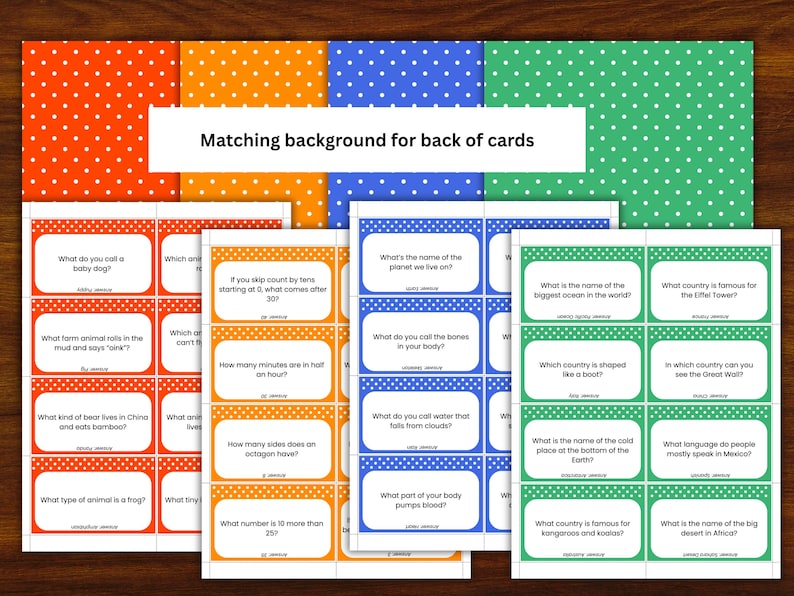 Trivia Questions Flash Cards Kids Trivia Cards: 200 Printable Quiz Questions (digital Download) - Etsy