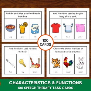 100 Characteristics and Functions Task Cards; Speech Therapy, Critical Thinking Activities; ESL
