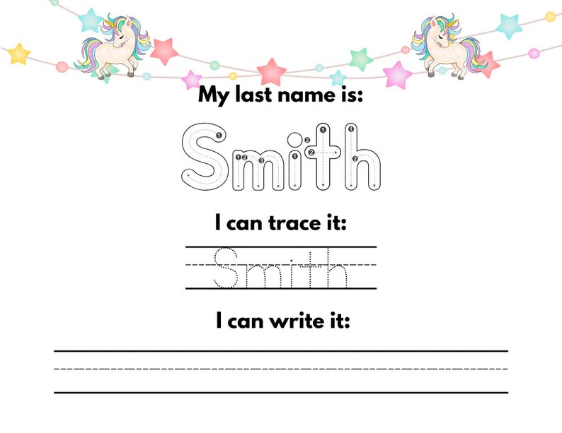 Personalized Name Tracing Worksheet: Unicorn Handwriting Practice ...