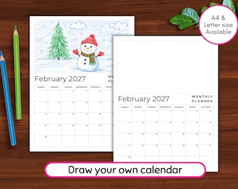 Calendario para colorear 2027: dibuja tu propio planificador mensual de arte (8,5 x 11 pulgadas y tamaño A4)