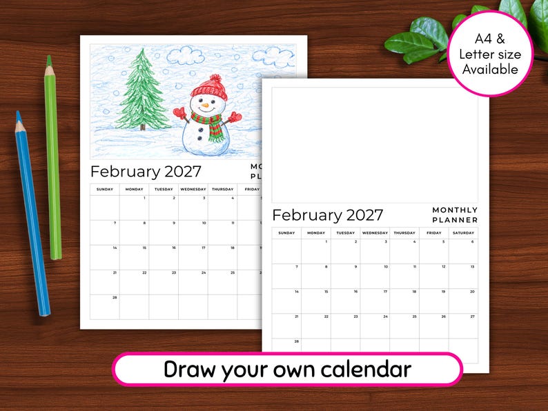 2027 Coloring Calendar: Draw Your Own DIY Monthly Art Planner - 8.5x11 ...