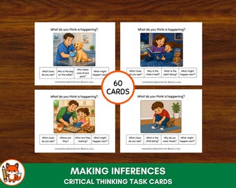 Making Inferences Task Cards; Speech Therapy, Critical Thinking Activities, ESL, Social Skills