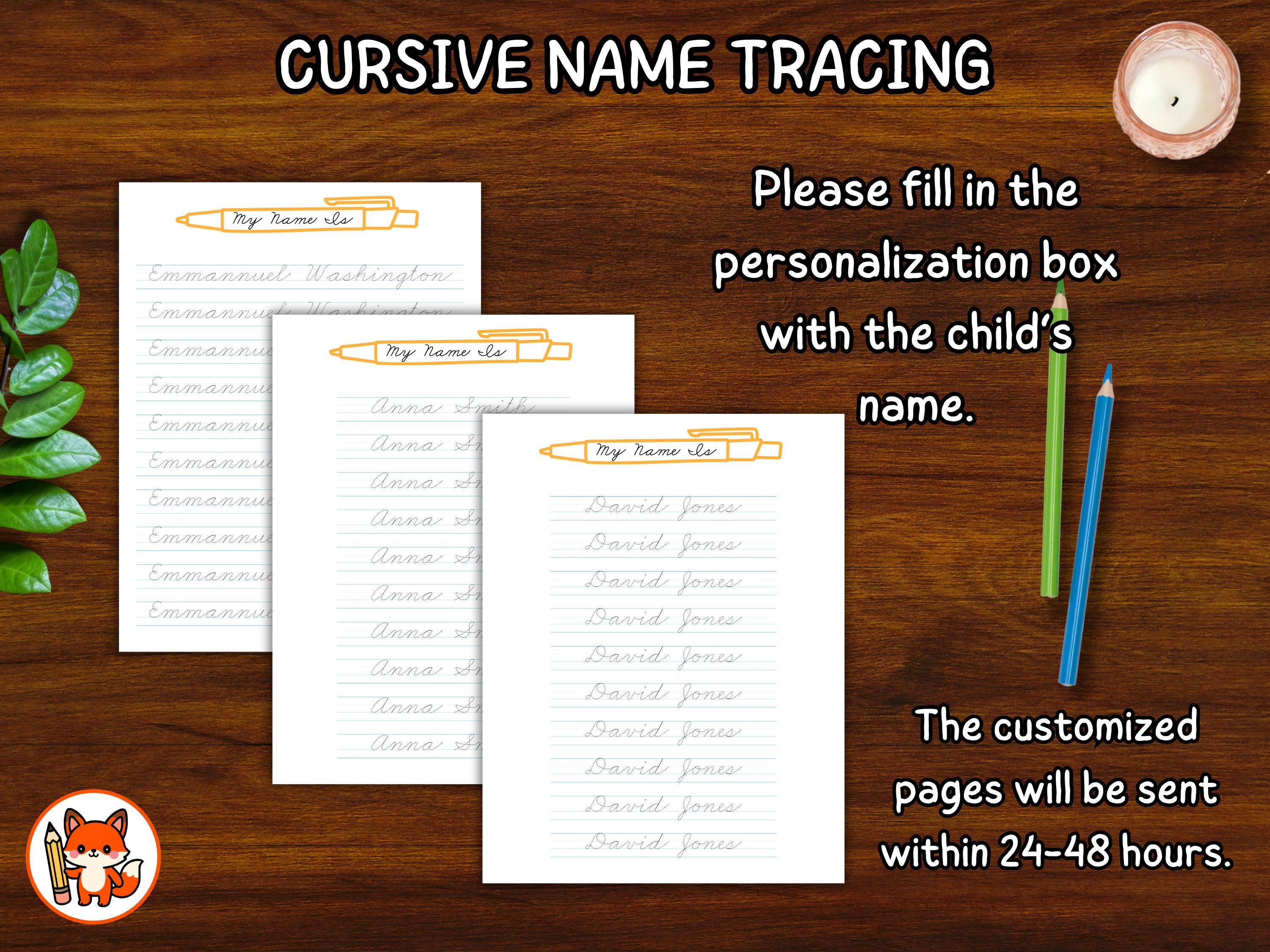 Personalized Cursive Name Tracing Worksheet, Custom Cursive Writing ...