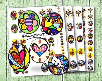Romero Britto digital file for cabochon 30 x 40 mm 20mm 25 mm e 20mm - Instant Download