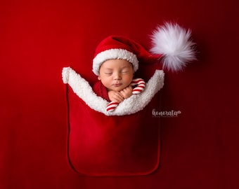 Santa Hat, Backdrop with a pocket. Newborn photo props