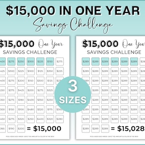 15000 Savings Challenge Printable, Savings Tracker, 15000 Dollars in ...