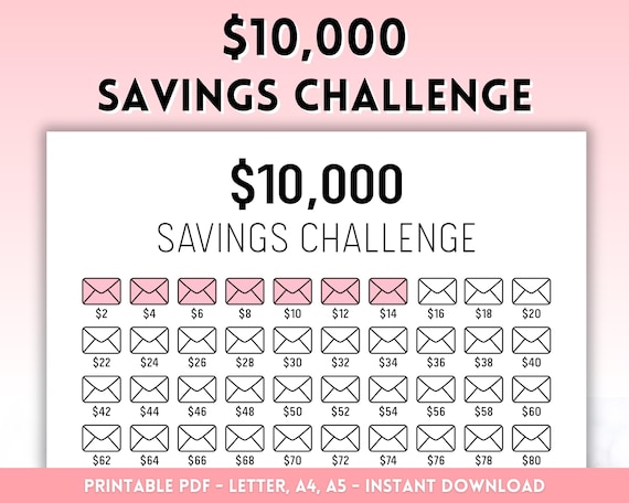 10000 Savings Challenge Printable, Savings Tracker, 10k