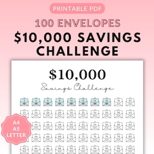 10000 Savings Challenge Printable, Savings Tracker, 10k Savings Challenge, Money Savings Goal, 100 Envelope Savings Tracker, Letter, A4, A5