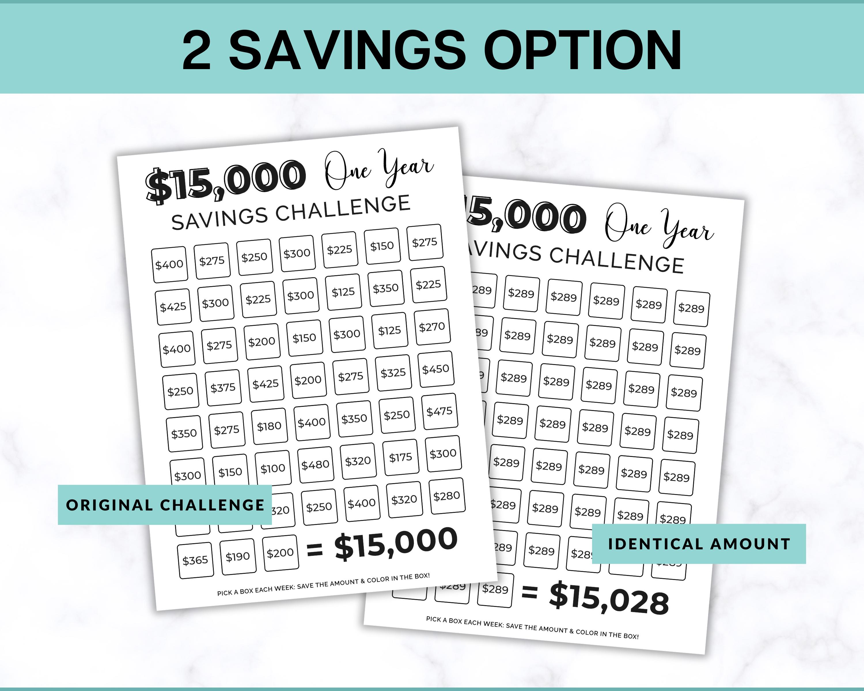 15000 Savings Challenge Printable, Savings Tracker, 15000 Dollars in ...