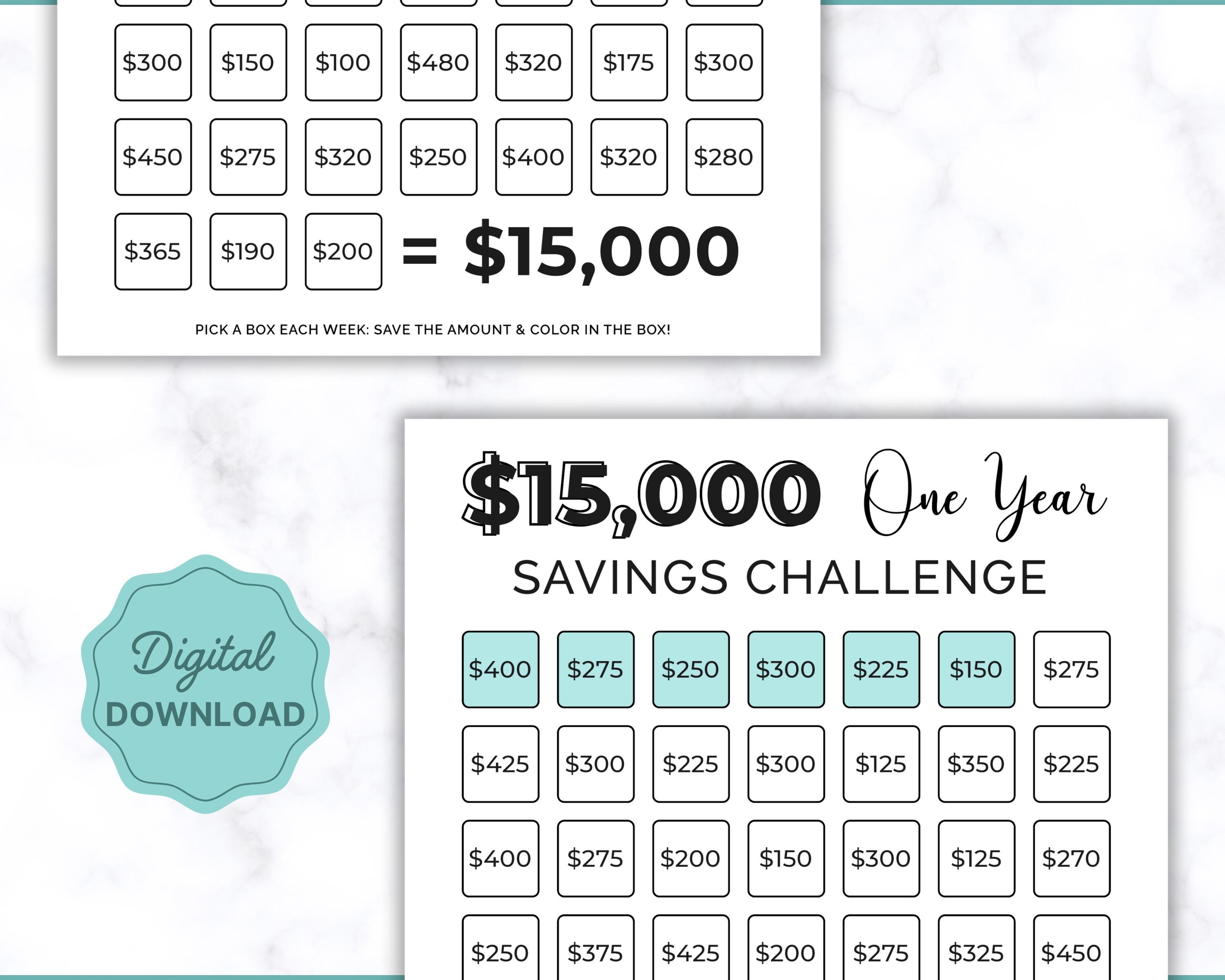 15000 Savings Challenge Printable, Savings Tracker, 15000 Dollars in ...