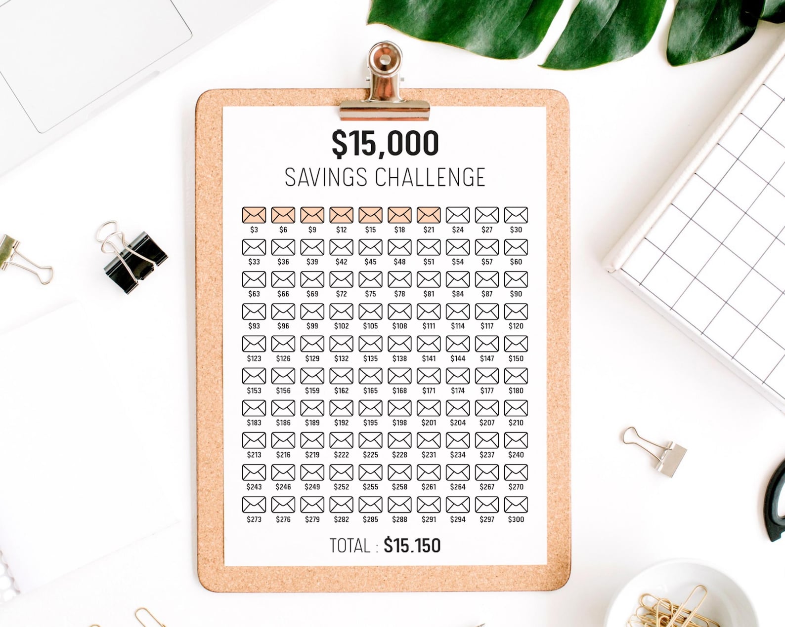 15000 Savings Challenge Printable, Savings Tracker, 15k Savings
