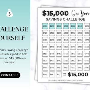 15000 Savings Challenge Printable, Savings Tracker, 15000 Dollars in ...