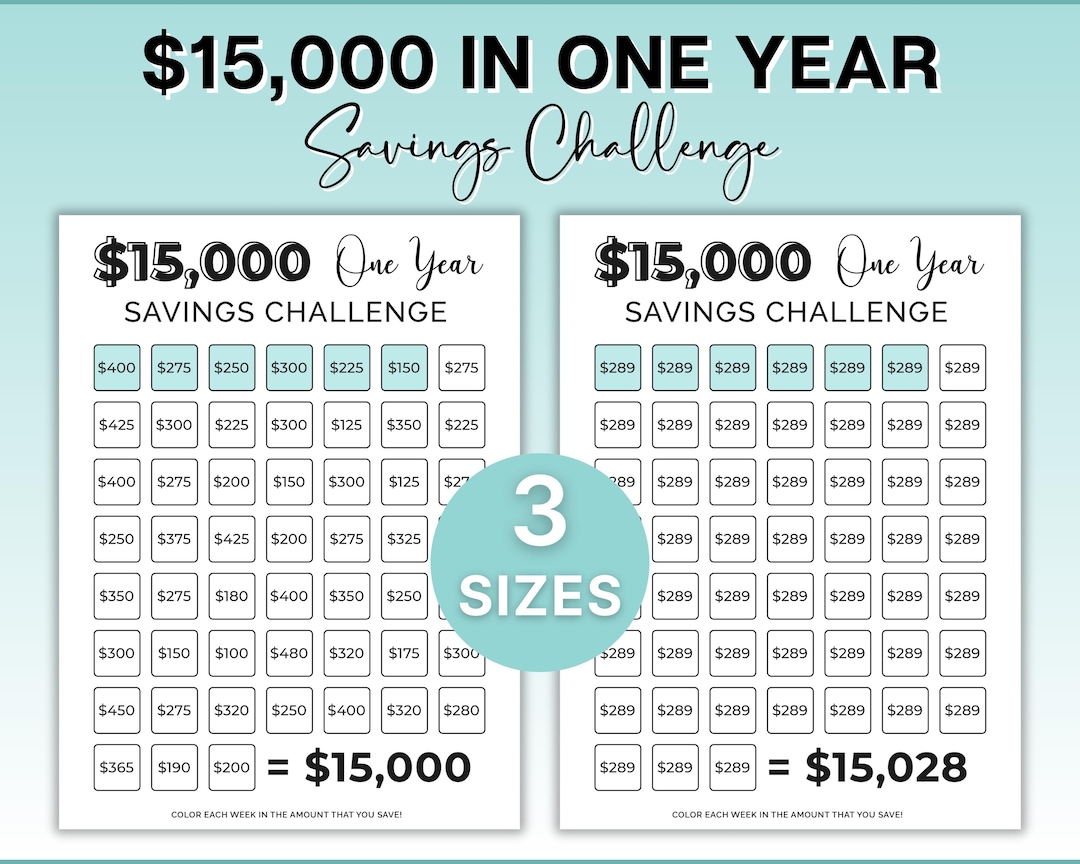 15000 Savings Challenge Printable, Savings Tracker, 15000 Dollars in ...