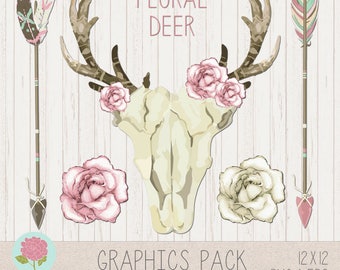 LeeLee Graphics - Clip Art (Floral Deer)