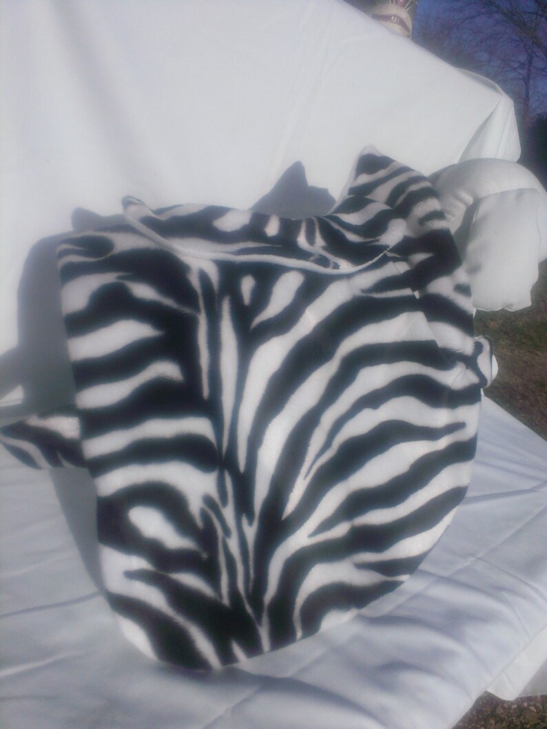 Velboa Fur Zebra White-Black Dog Coat with Fleece Lining