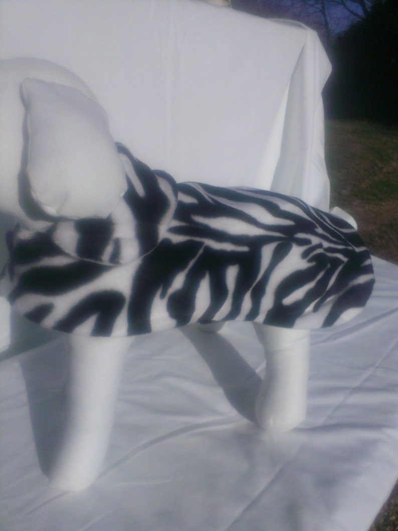 Velboa Fur Zebra White-Black Dog Coat with Fleece Lining