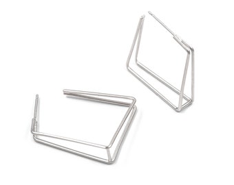 Aros cuadrados de rodio mate – Aros de plata geométricos minimalistas