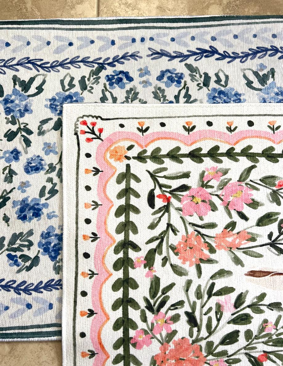 Floral Chenille Rug: Preppy Garden Design, Non-slip Indoor Outdoor ...