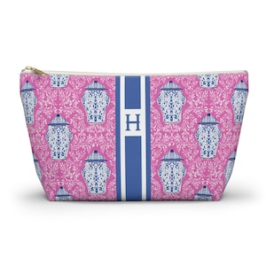Monogrammed Chinoiserie Mahjong Tile Bag: Personalized Cosmetic Pouch, Original Artwork