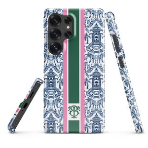 Chinoiserie Monogrammed phone case for Samsung®, Stripe Case, Initial Phone Case, Monogrammed Samsung® Case, Personalized Gift, preppy case