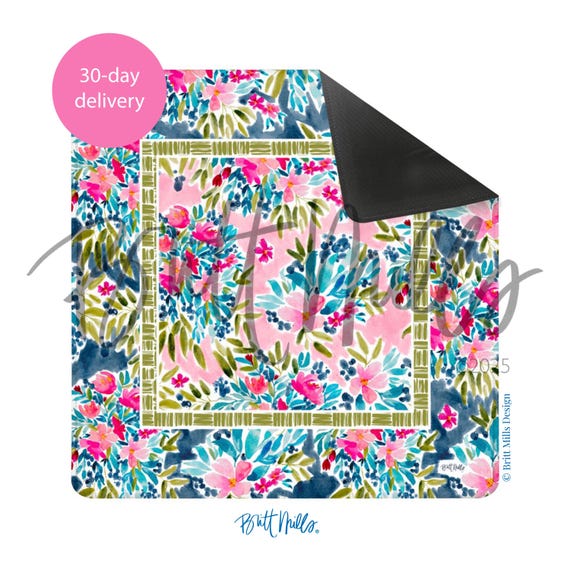 Britt Mills Mahjong Game Mat: Soft surface NOT neoprene, Preppy Style, Original Artwork, Floral Mahjong Mat