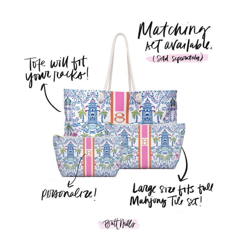 Chinoiserie Mahjong tote, monogrammed tote, Mahj Tote, personalized gift, chinoiserie tote, Mahj Gift, Mahjong Travel Bag, Mahjong Gift