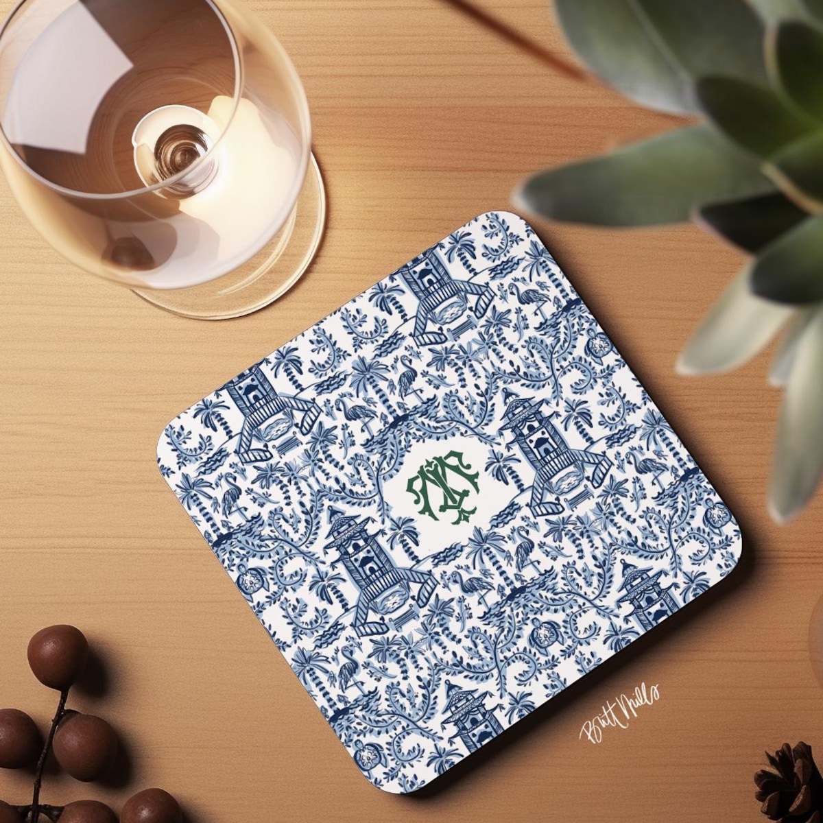 Monogram Chinoiserie Coaster Set of 4, Monogrammed Coasters, Name Coasters, New Home Gift, Bridal Gift, Bridal Shower Gift, Dorm Decor - Etsy