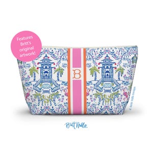Monogrammed Mahjong Tile Bag: Chinoiserie Travel Pouch, pagoda print