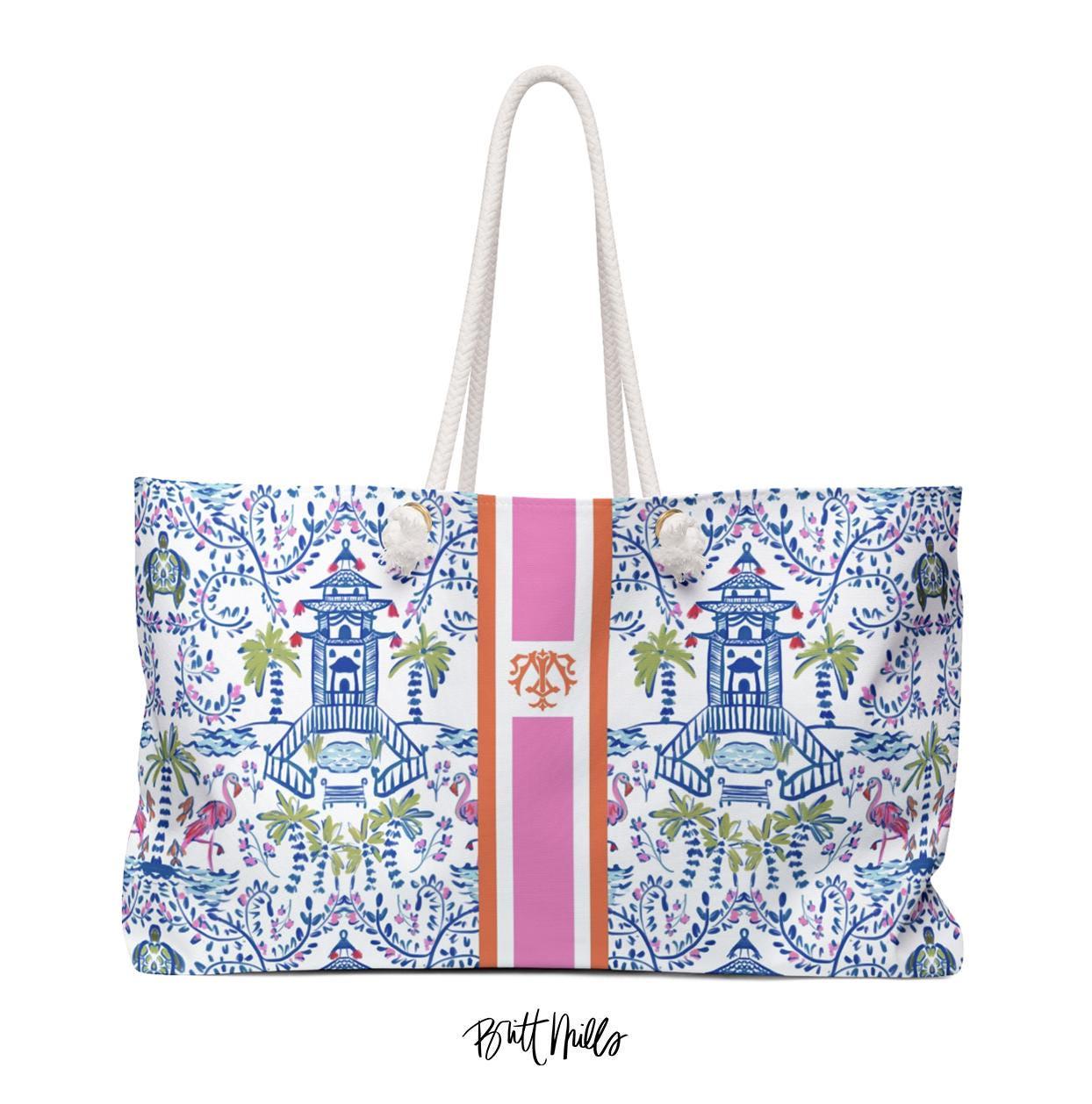 Monogrammed Chinoiserie Mahjong Tote Bag: Personalized Mahjong Gift, Maj Carry-All, Original Artwork