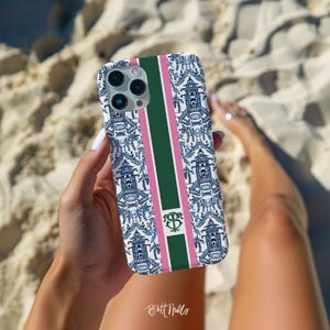 Funda para iPhone con diseño chinoiserie: monograma personalizado, regalo de boda