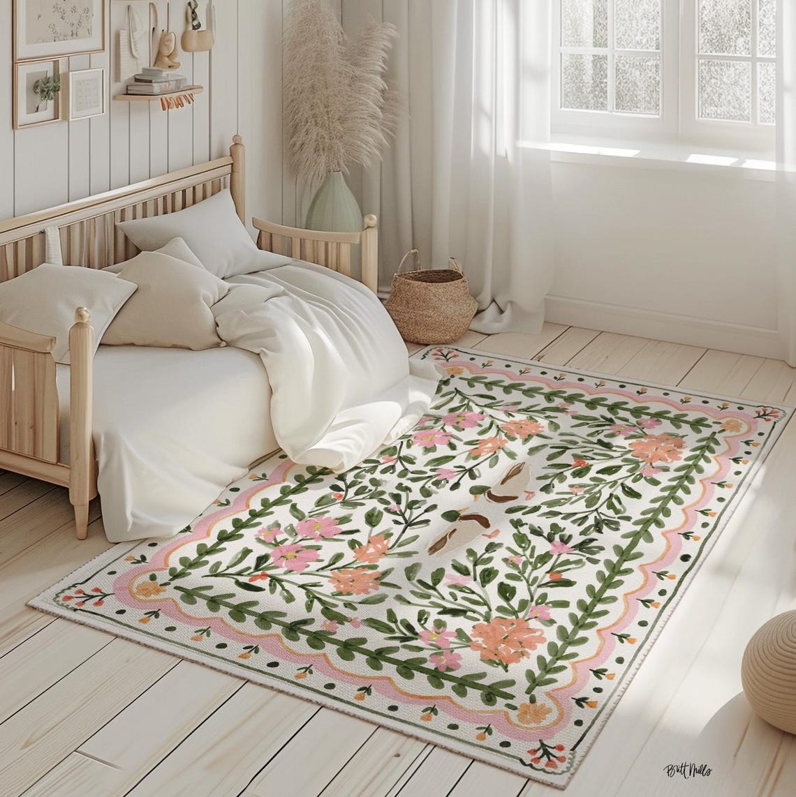 Floral Chenille Rug: Preppy Garden Design, Non-slip Indoor Outdoor ...